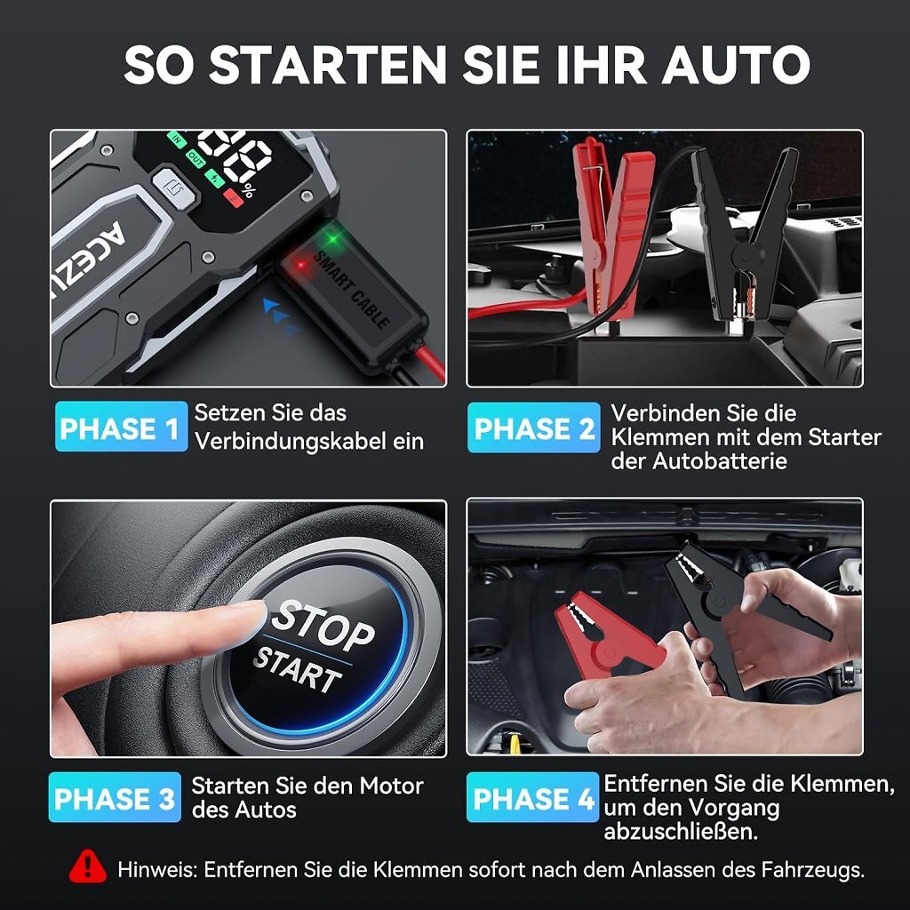 Die Nutzung der Starthilfe-Powerbank ist sehr einfach.