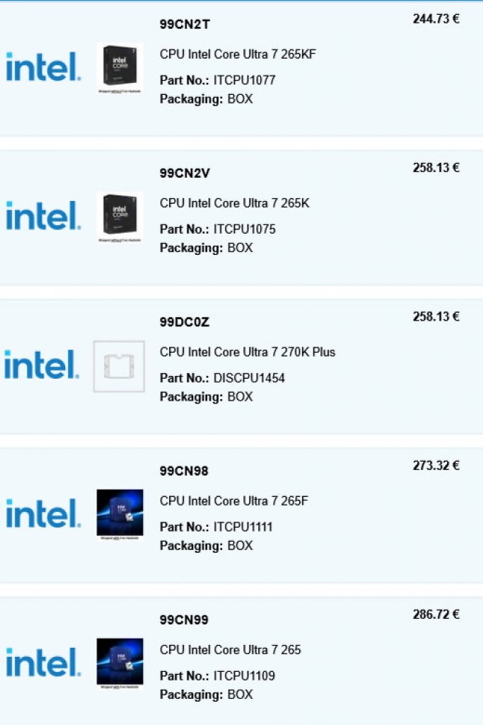 [05/02/2026] Der Core Ultra 270K Plus ist auch bei einem Händler in der Eurozone aufgetaucht.