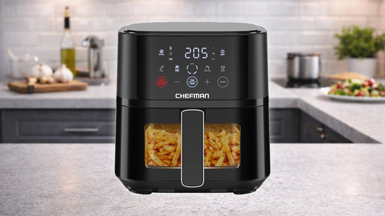 [04/02/2026] Chefman Heißluftfritteuse - 3,75 l kompakte Heissluftfritteuse für schnelle Mahlzeiten, mit Hi-Fry Technologie, Sichtfenster, Touch Controls, antihaftbeschichtet und spülmaschinenfest - Schwarz Amazon Angebot