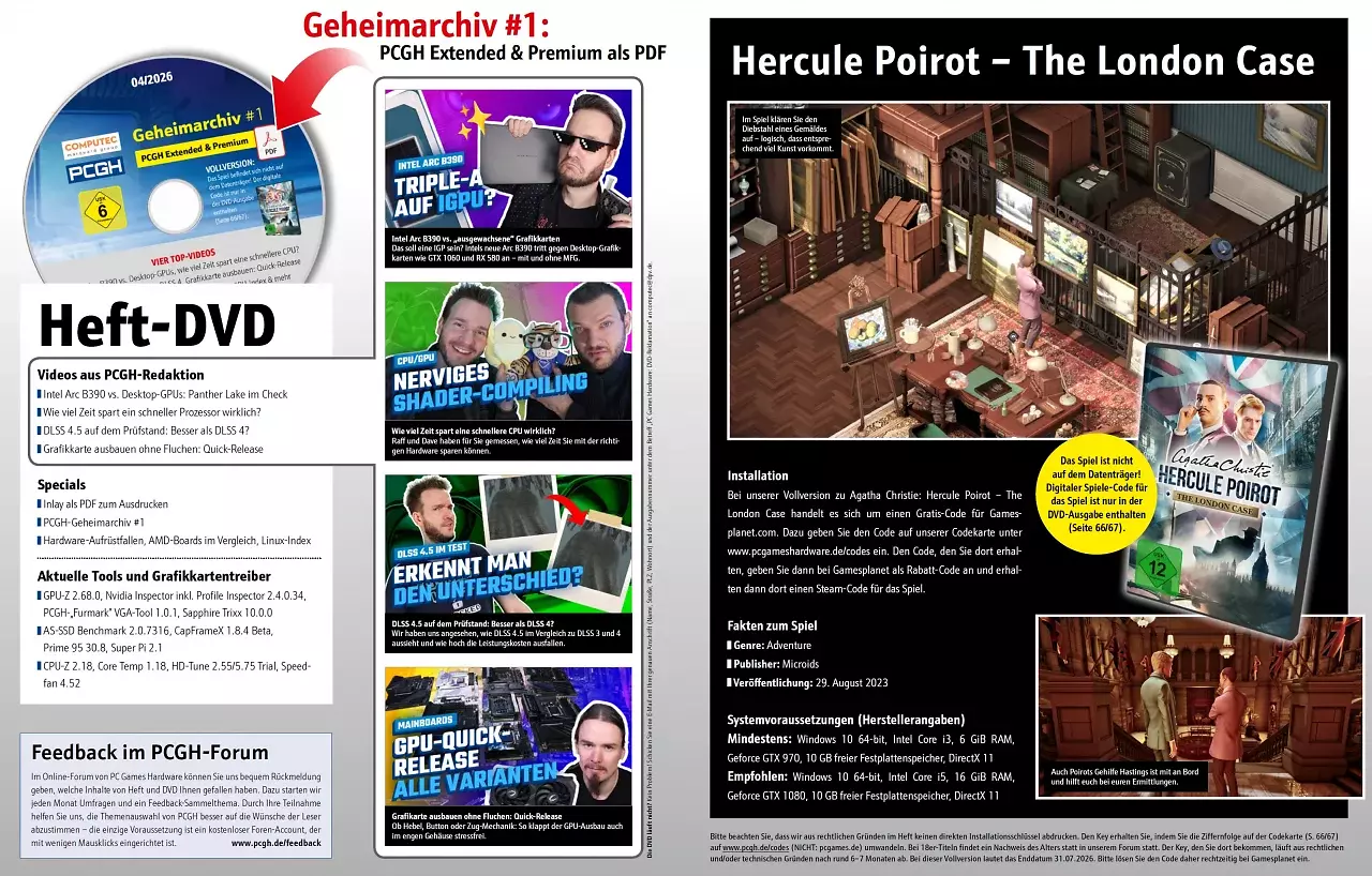 [25/02/2026] In der DVD-Ausgabe finden Sie nicht nur weitergehende Artikelmaterialien, Videos und Tools, sondern auch unser PDF-Geheimarchiv #1 als Sammlung sowie Hercule Poirot - The London Case.