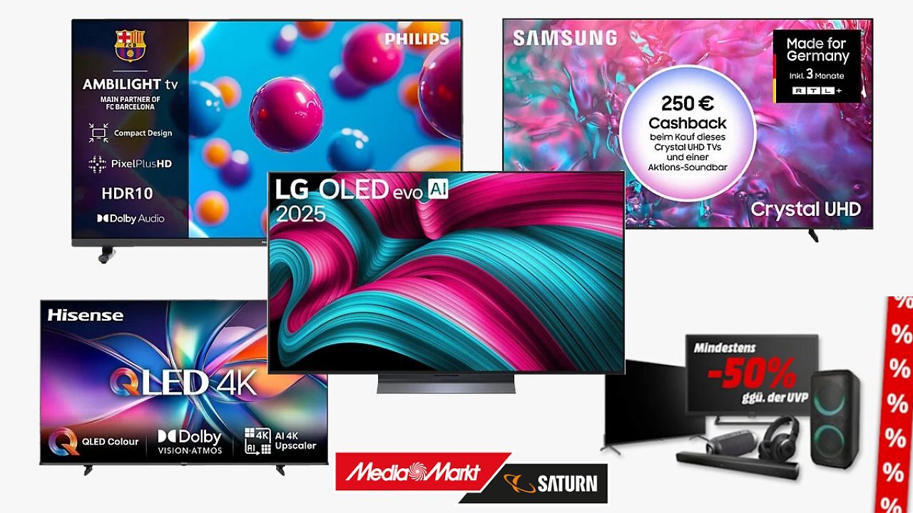 Halber Preis! Fernseher von LG, Samsung & Co. mit mind. 50% Rabatt - OLED, QLED, Ambilight TVs... ab 199€