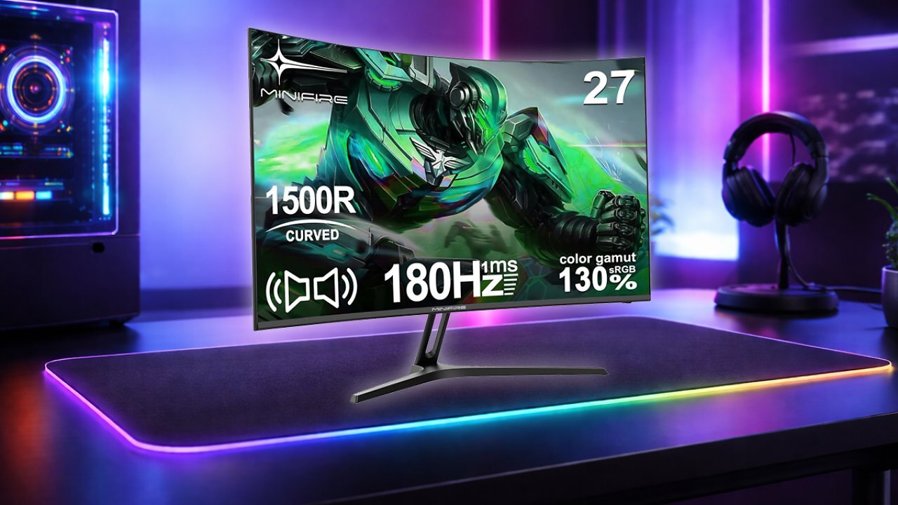 [10/02/2026] Minifire 27 Zoll Curved Gaming Monitor / 1500R Krümmung, 180Hz 1ms, 130% sRGB FHD 1080P, Lautsprecher, Eye Care, HDMI/DP, VESA Kompatibel（MFG27C1) Amazon Angebot