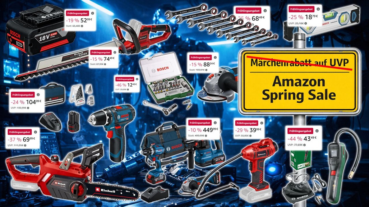 [10/03/2026] Am Spring Sale verknuspert Amazon Bosch und Einhell ab 13 €: 18V-Akku, Kettensäge, EasyPump, Akkuschrauber, Bits uvm. (1)