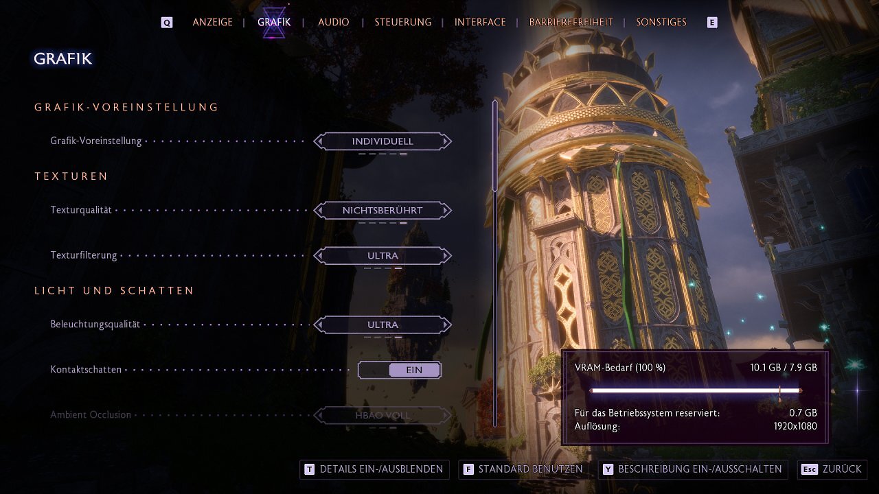 Dragon Age: The Veilguard - VRAM Meter mit 8 GiB