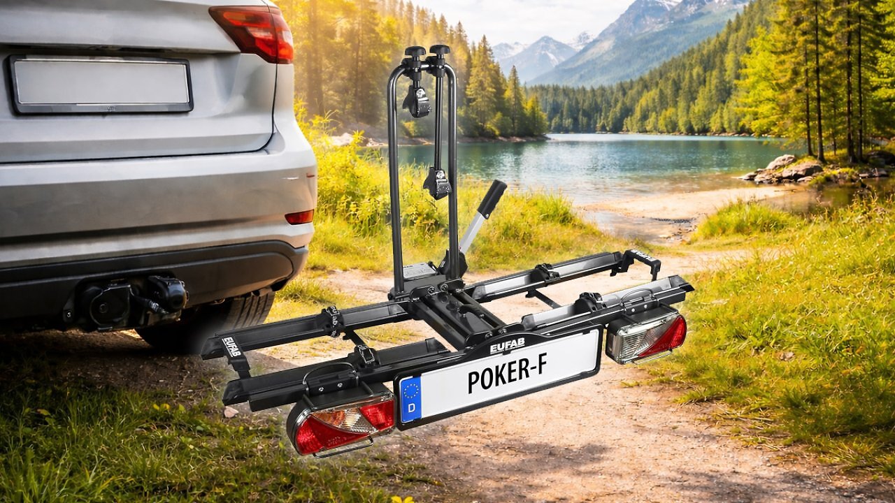 [05/03/2026] EUFAB 12010LAS Fahrradträger POKER-F, E-Bike geeignet, komplett vormontiert, Diebstahlschutz, für 2 Fahrräder, für Anhängerkupplung, Schwarz, 142 x 70 x 58 cm Amazon Angebot