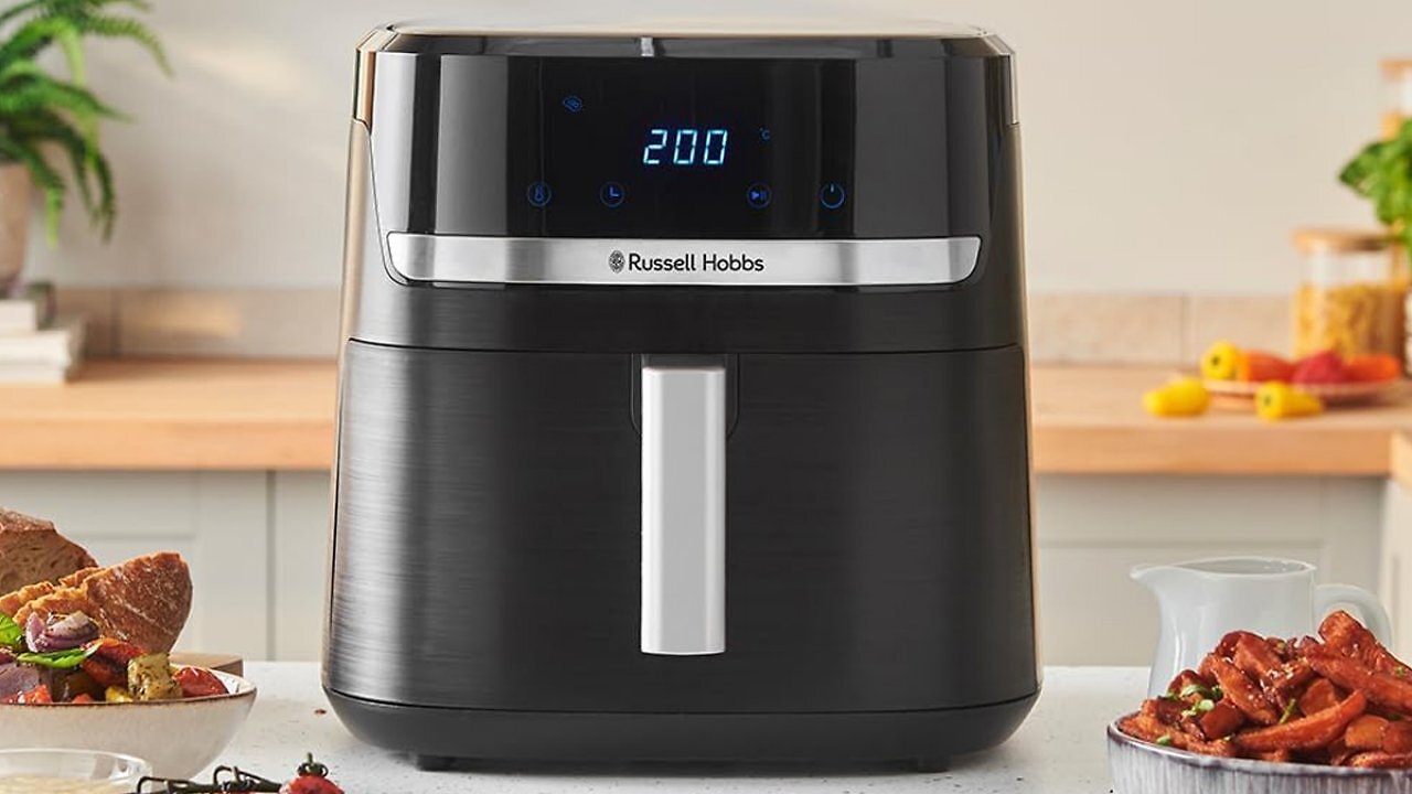 [19/03/2026] Russell Hobbs Heißluftfritteuse XXL 8,3L Rapid AirFryer [kompaktes Gehäuse, sehr leise, Pizza Ø 26cm] SatisFry (9 Programme, spülmaschinenfest, Fritteuse ohne Öl, TouchScreen,Grillen,Backen) 27632-56 Amazon Angebot