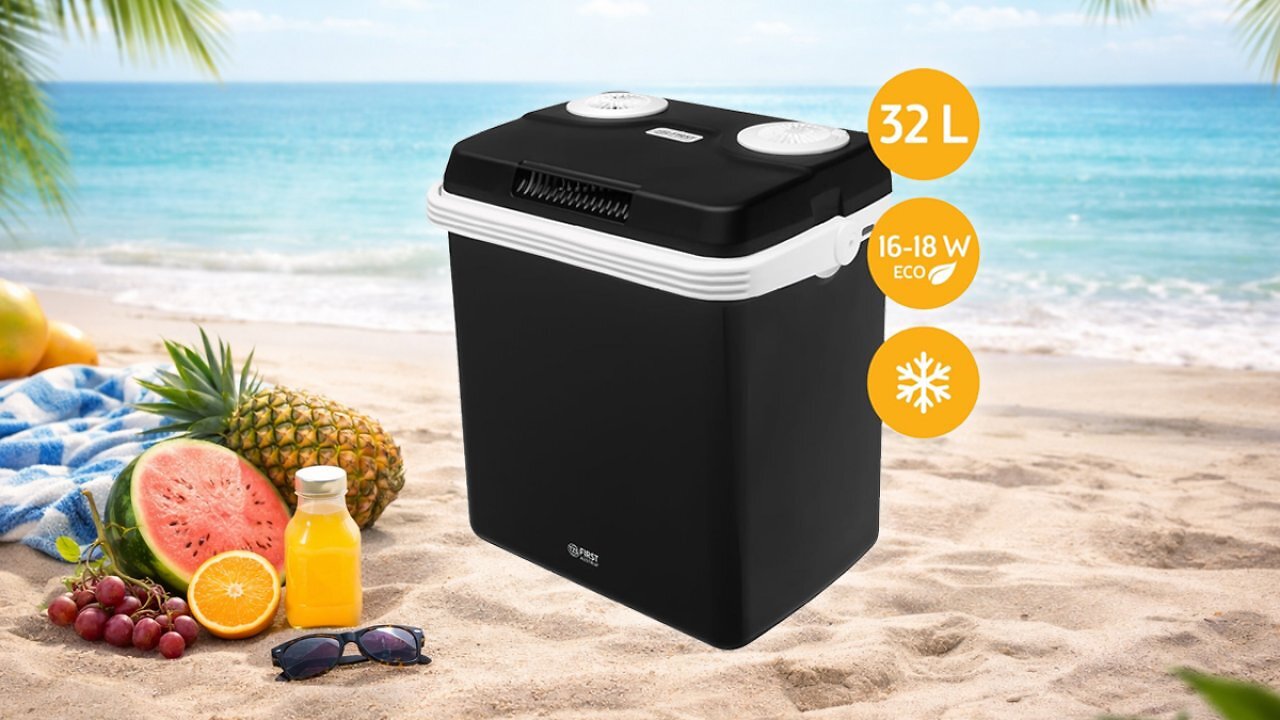 [23/03/2026] TZS First Austria - Elektrische Kühlbox 32L - Kühl- & Wärmefunktion - 12V/230V für Auto & Steckdose - Thermoelektrisch & Leise - Camping & Reise - Schwarz Amazon Angebot