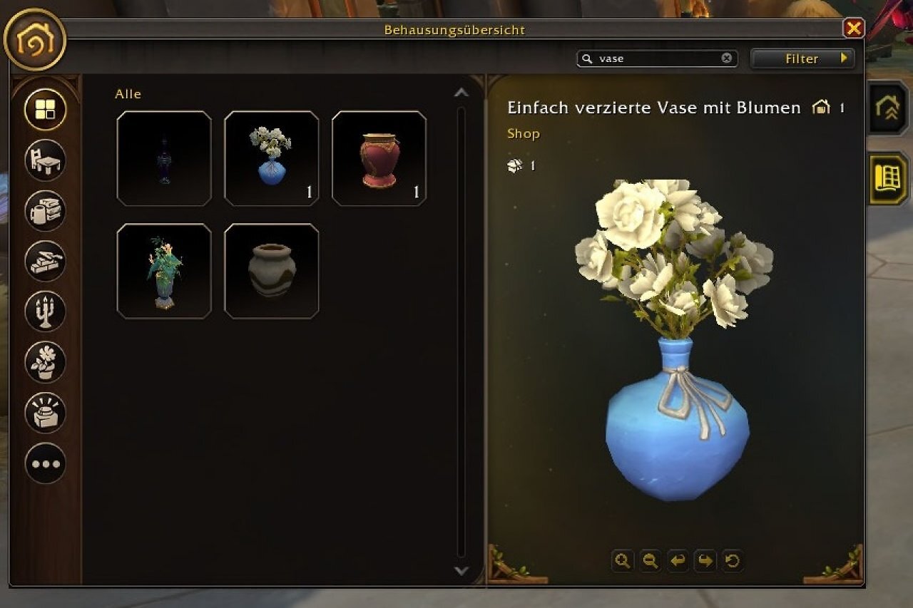 [10/03/2026] Schicke blaue Vase mit weißen Blumen für euer Zuhause in WoW.