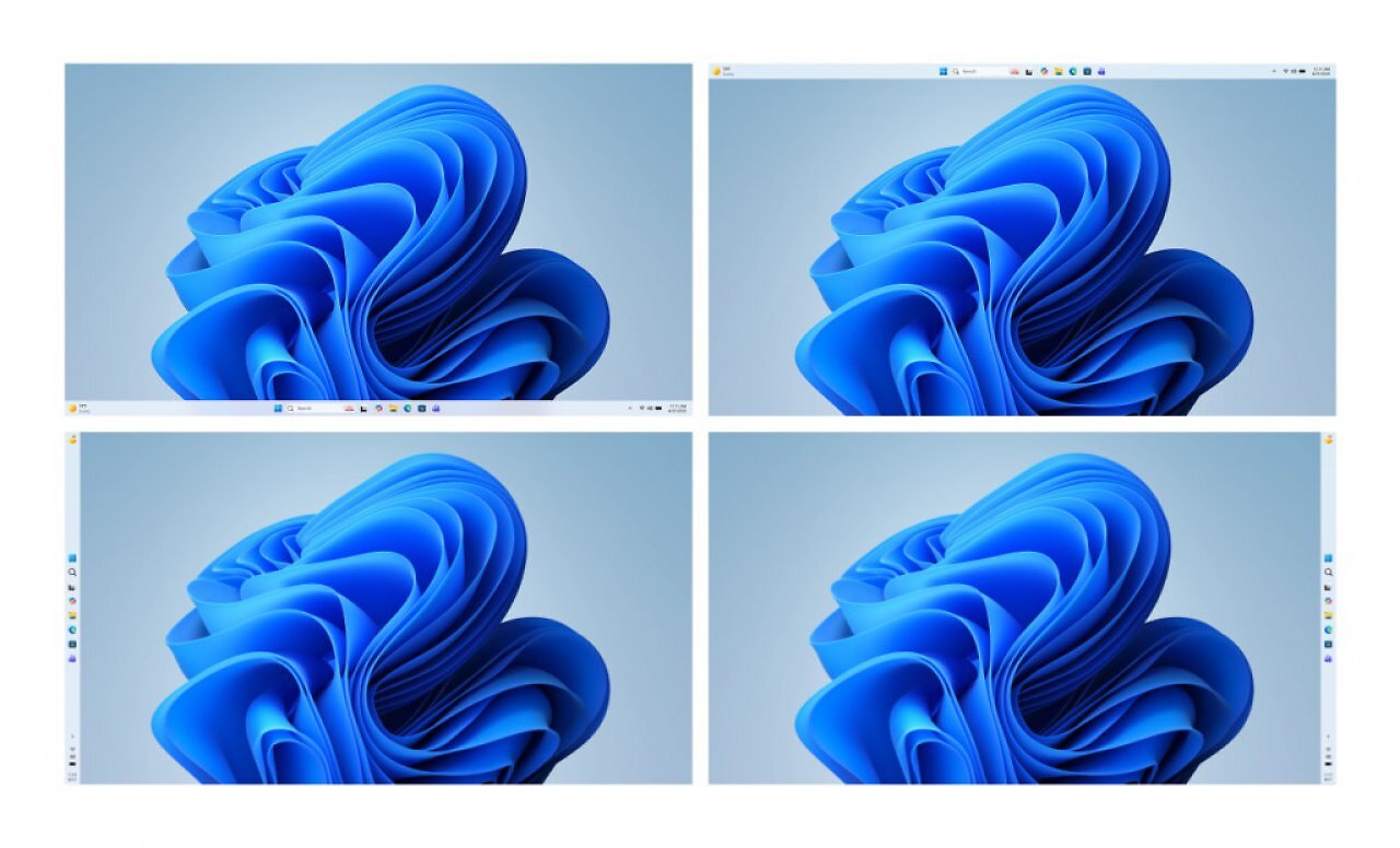 [07/04/2026] Windows 11: Desktops, auf denen die Taskleiste unten, oben, links und rechts am Bildschirm zu sehen ist&nbsp;