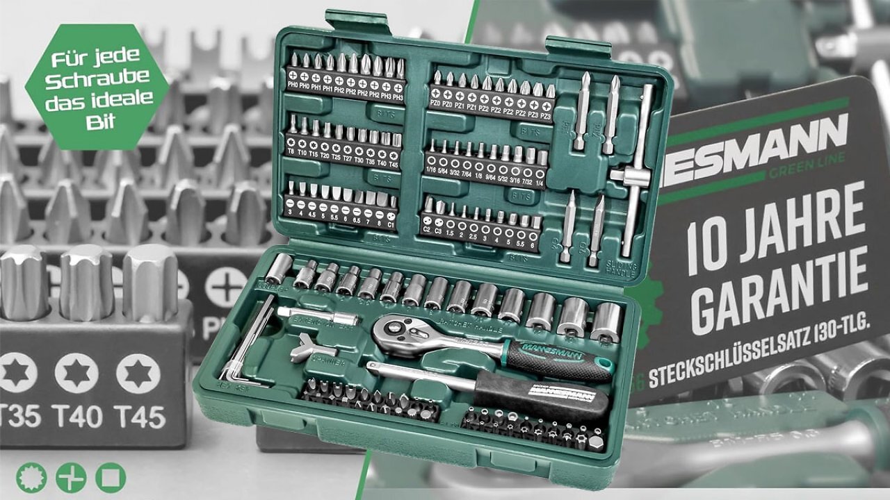 130-teiliges Set jetzt nur 15,68€ bei Amazon: Werkzeugkoffer mit Ratsche, Schraubendrehern, Bits und mehr