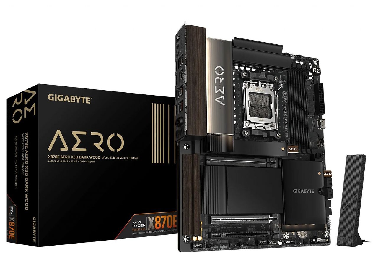 [02/04/2026] X870E-Mainboard mit Holz: Gigabyte zeigt Aero X3D Dark Wood (1)