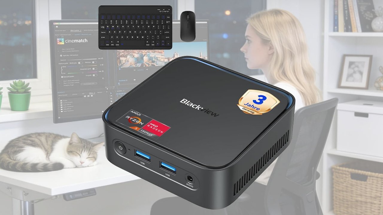 Bestpreis dank Rabatt-Code: Starker Mini-PC mit Maus, Tastatur, AMD Ryzen 5, 16/512 GB, Win 11 Pro und 3 Jahren Garantie