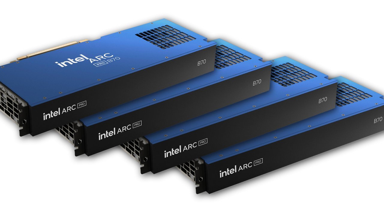 [09/04/2026] Vier Intel-Arc-Pro-B70-Karten im Battlematrix-Verbund ziehen laut Hardwareluxx-Test 720 Watt - und auch die eigentliche Inferenz-Leistung kommt mit Haken.