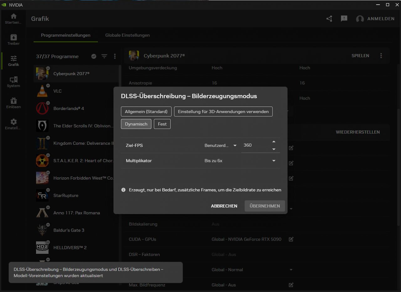 [01/04/2026] Nvidia-App: dynamische MFG zuschalten (RTX 5000 erforderlich)