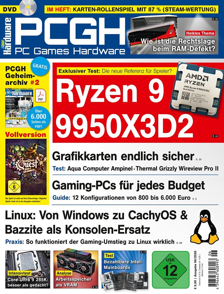 [30/04/2026] DVD-Cover der PCGH-Ausgabe 06/2026. Mit dabei ist SteamWorld Quest: Hand of Gilgamech als Steam-Key sowie das PCGH-Geheimarchiv #2.