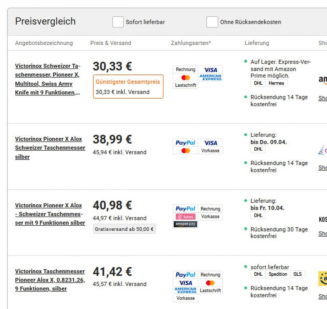 [04/04/2026] Andere bei Idealo gelistete Shops sind Stand Artikelerstellung teurer.