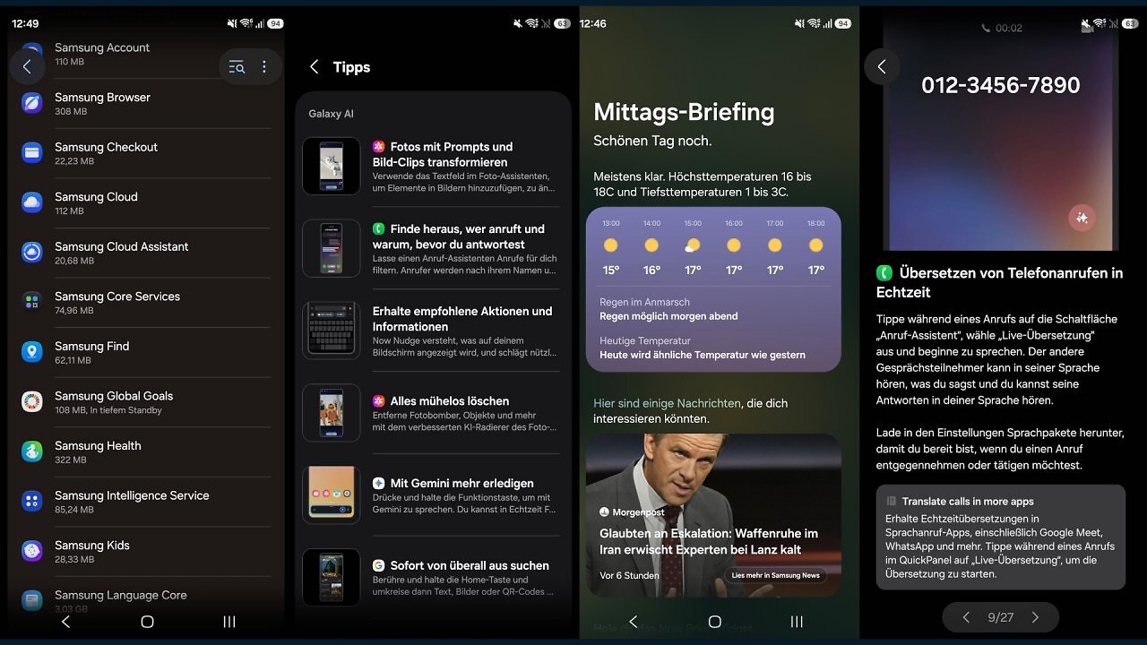 Screenshots der S26-Features