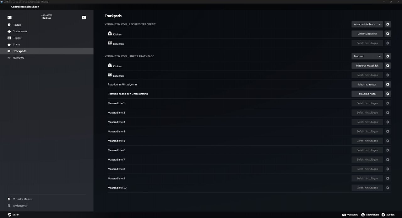 [27/04/2026] Steam-Controller-Einstellungen: Trackpads
