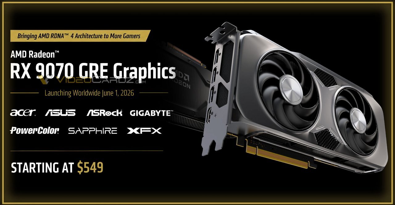 [30/05/2026] AMD Radeon RX 9070 GRE: Die RDNA-4-Grafikkarte erscheint am 1. Juni für 549 US-Dollar.