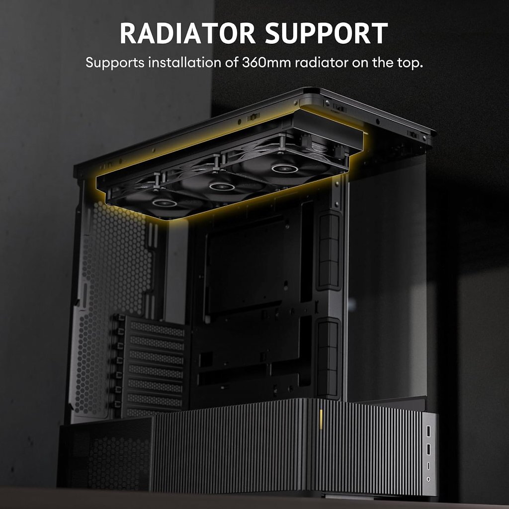 [13/05/2026] Das C6 Curve Air kann oben im Gehäuse einen Radiator mit bis zu 360 mm aufnehmen.