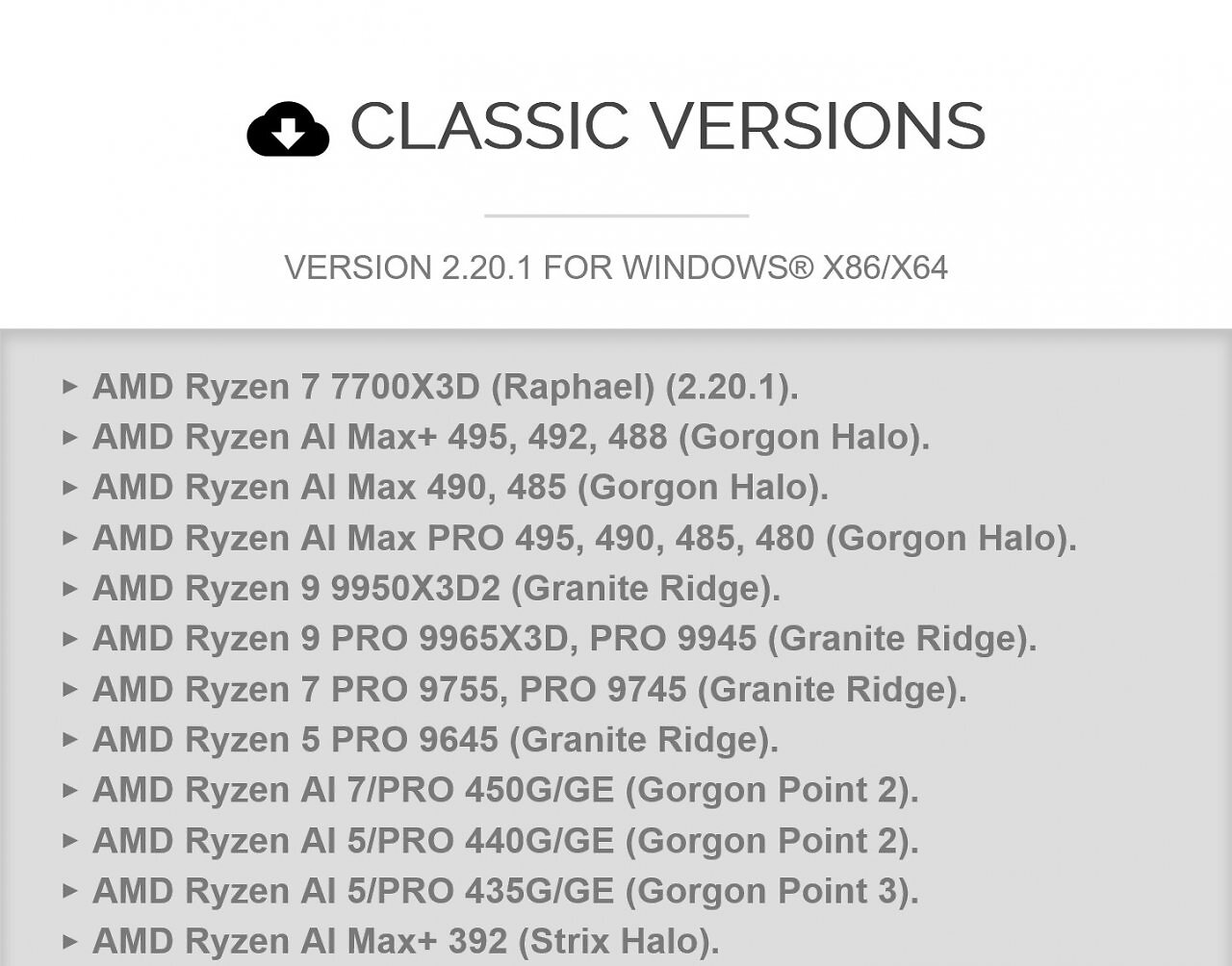 Die Release Notes von CPU-Z 2.20.1 mit dem AMD Ryzen 7 7700X3D.