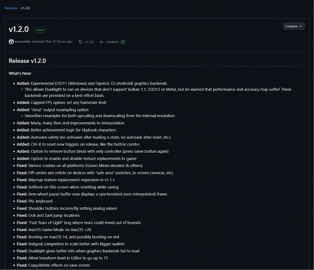 Die offiziellen Release Notes von Dusklight 1.2
