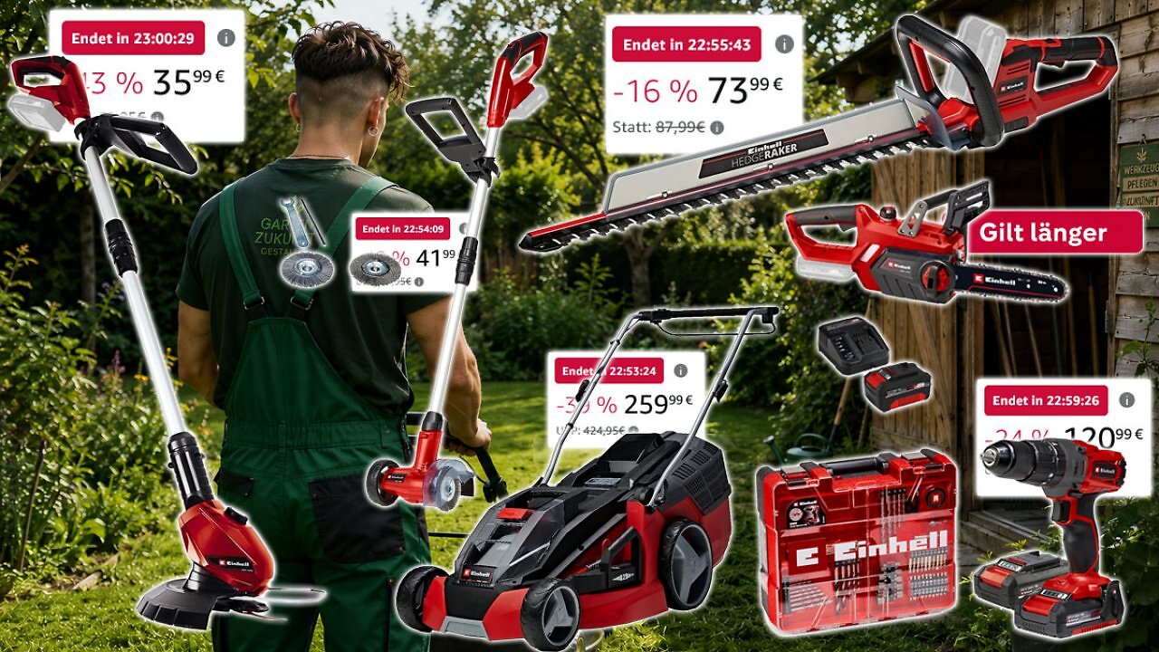 [23/05/2026] 24 Stunden bei Amazon billiger als anderswo: Einhell 18V-Trimmer, Akkuschrauber, 36V Rasenmäher, Heckenschere und mehr (1)