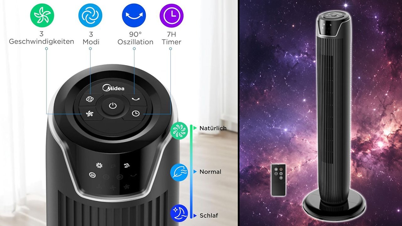 [25/05/2026] Zum Prime Day Preis zu 54 % vergriffen: Turmventilator von Midea für 45 € - auch Philips reduziert