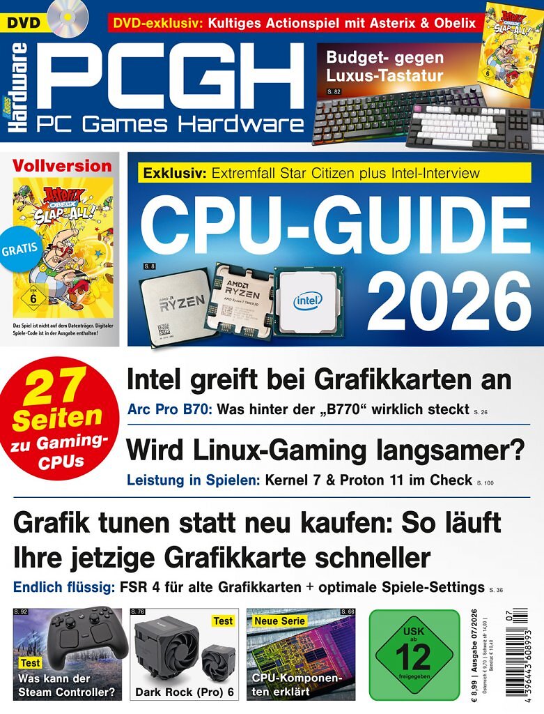 [25/05/2026] DVD-Cover der PCGH-Ausgabe 07/2026. Mit dabei ist unter anderem Asterix & Obelix: Slap them All als Steam-Key.