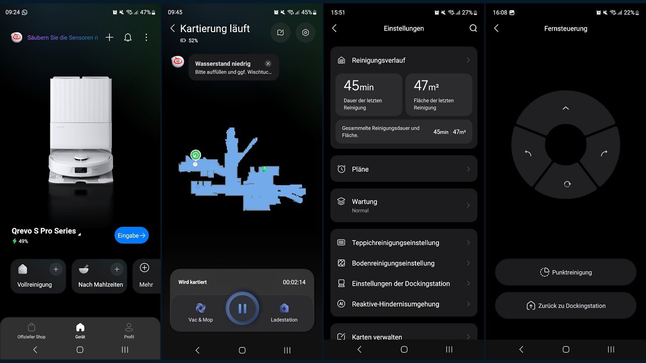 Screenshots aus der Roborock-App