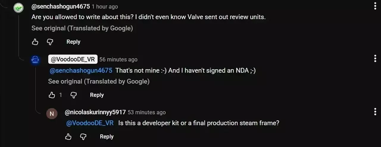 [19/05/2026] Der VR-Profi erklärte zudem, dass das Testsample des Steam Frame nicht von ihm sei.