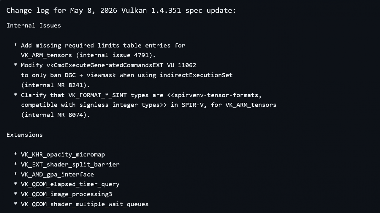 [12/05/2026] Vulkan 1.4.351 - Release Notes