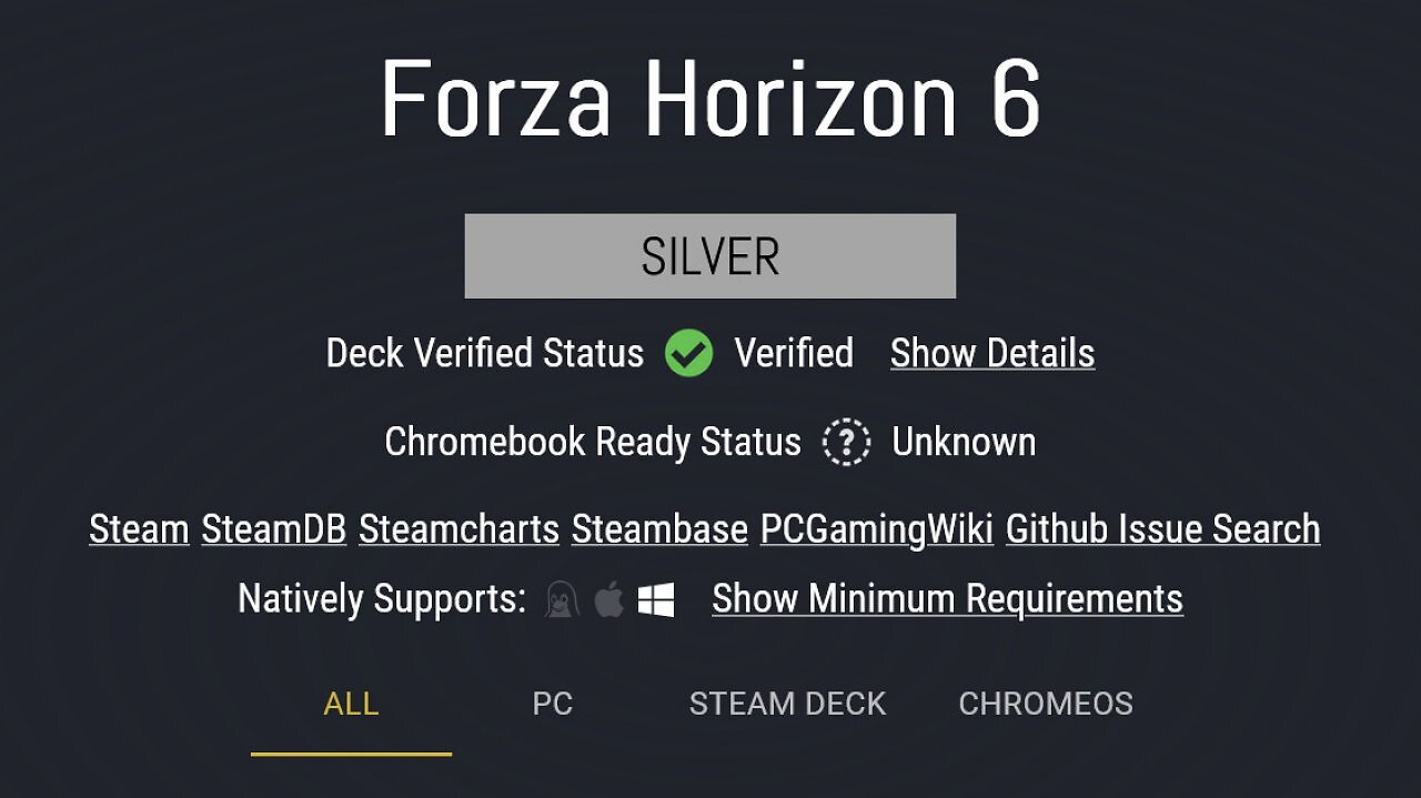 Forza Horizon 6 auf ProtonDB: Aktuell nur mit Silber bewertet.
