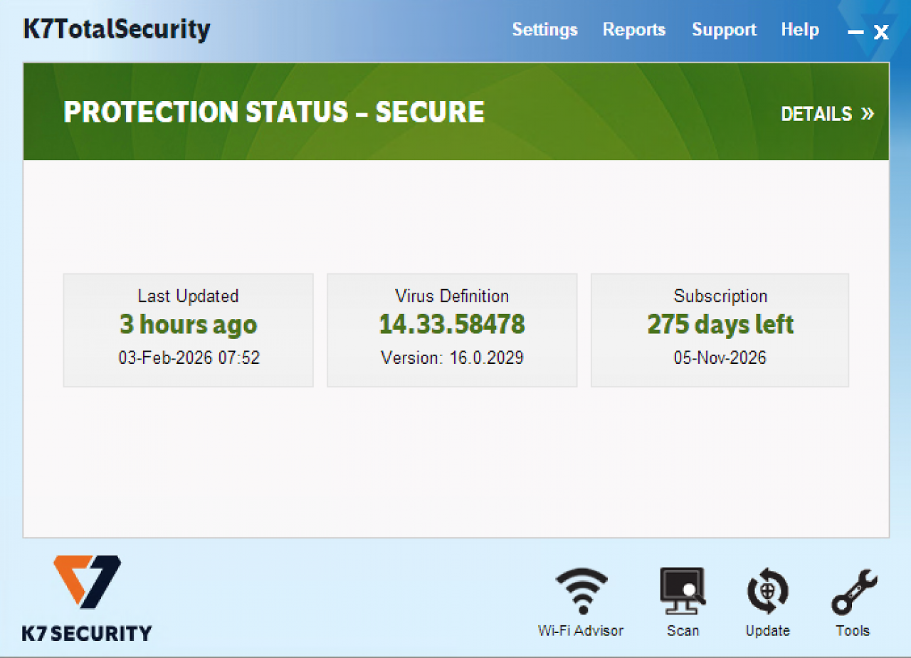 [05/05/2026] Privatanwender - K7 Total Security - Schutzwirkung: 5,5 - Geschwindigkeit: 6,0 - Benutzbarkeit: 6,0 - Gesamtpunkte: 17,5&nbsp;