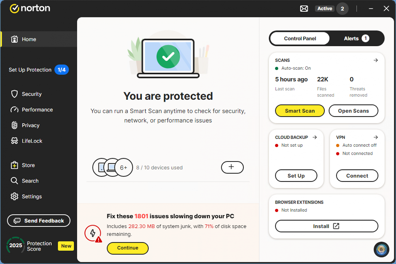 [05/05/2026] Privatanwender - Nortonlifelock Norton 360 - Schutzwirkung: 6,0 - Geschwindigkeit: 6,0 - Benutzbarkeit: 6,0 - Gesamtpunkte: 18,0&nbsp;