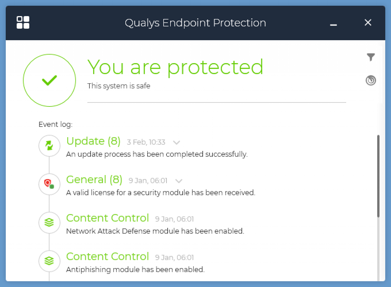 [05/05/2026] Unternehmenslösungen - Qualis Endpoint Protection - Schutzwirkung: 6,0 - Geschwindigkeit: 6,0 - Benutzbarkeit: 6,0 - Gesamtpunkte: 18,0&nbsp;