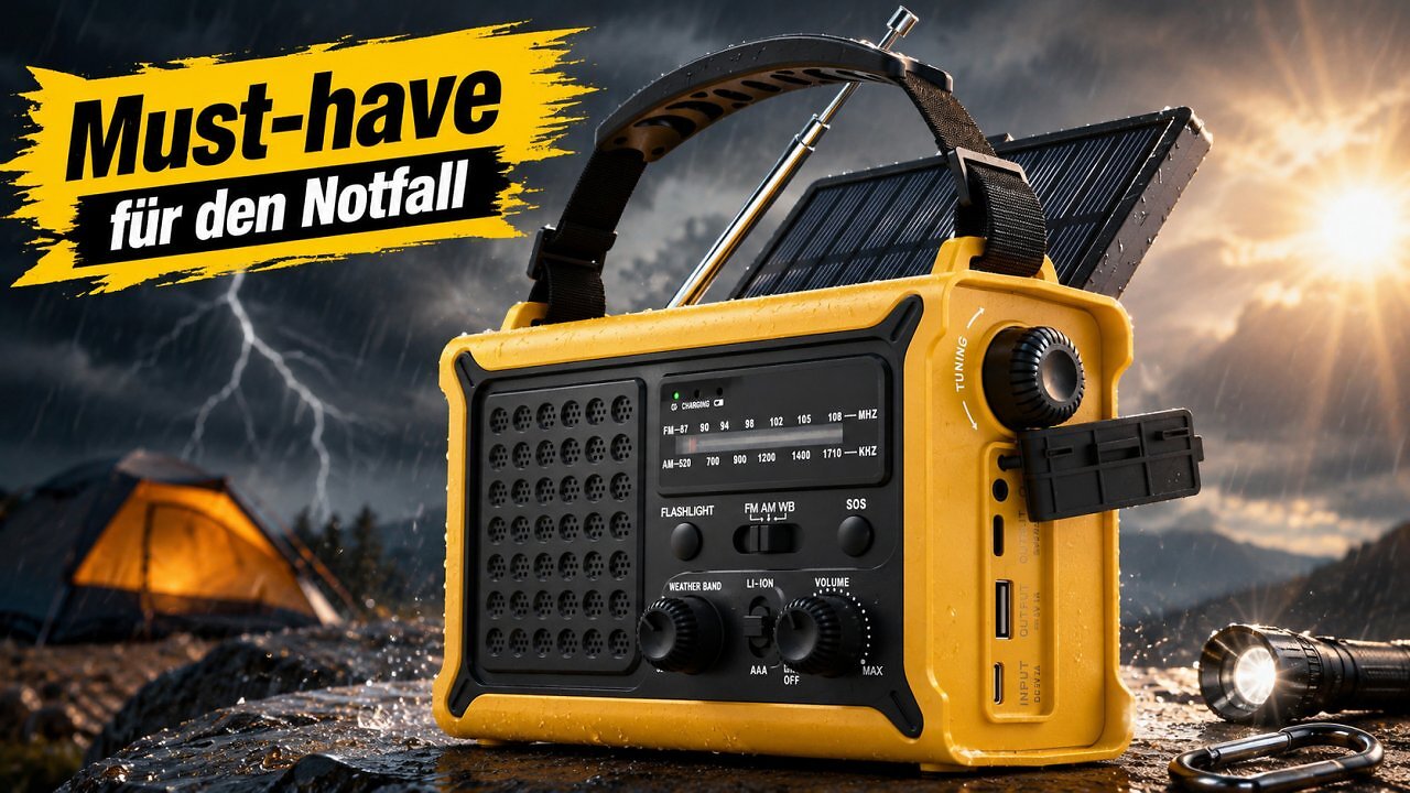 [21/05/2026] Für Apokalypse und Vault-Bewohner: Kurbelradio mit Solar, USB-C und 12.000-mAh-Akku nur 39,99 € im Deal