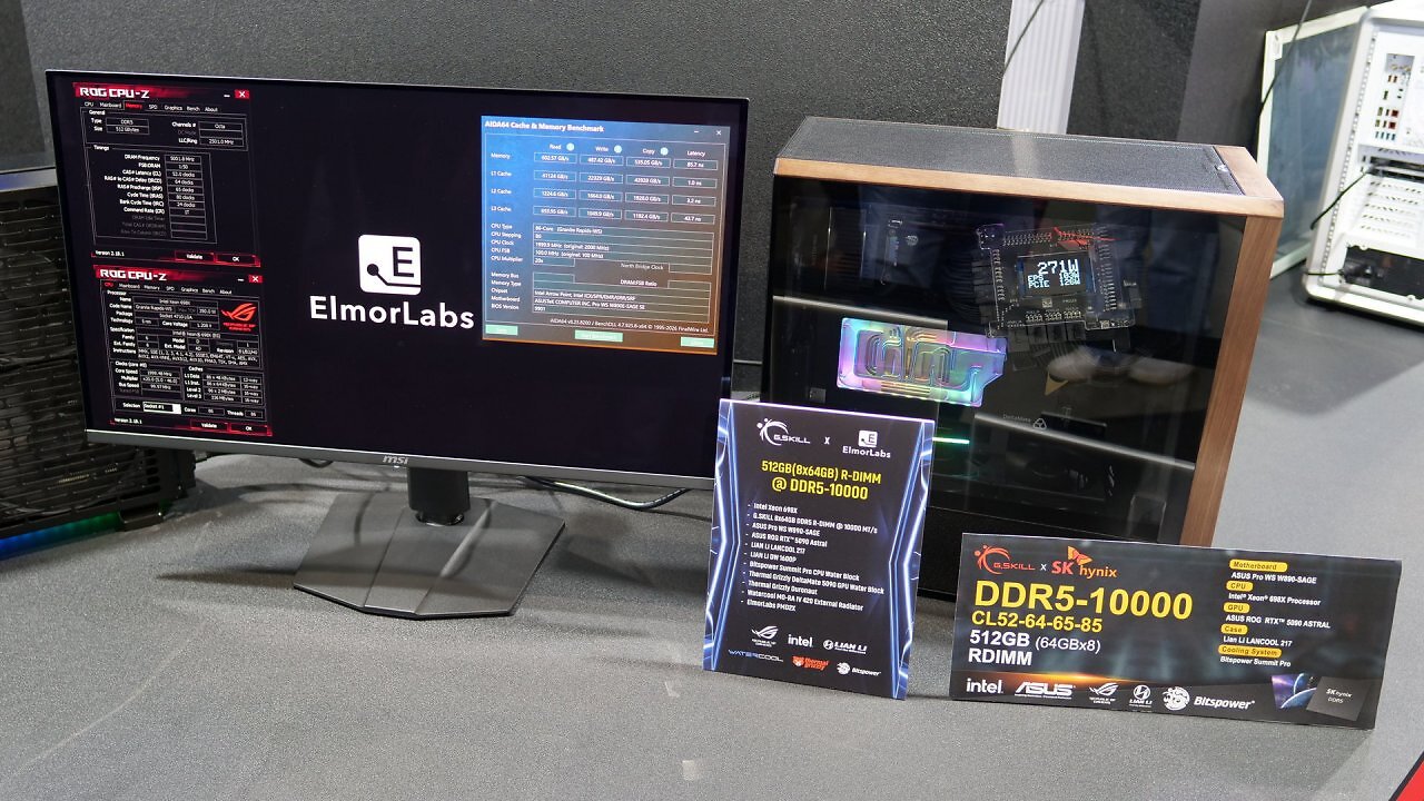 [03/06/2026] G.Skill demonstriert RDIMM-Speicher mit 512 GiB (8 × 64 GiB) DDR5-10000 für Workstation-PCs.