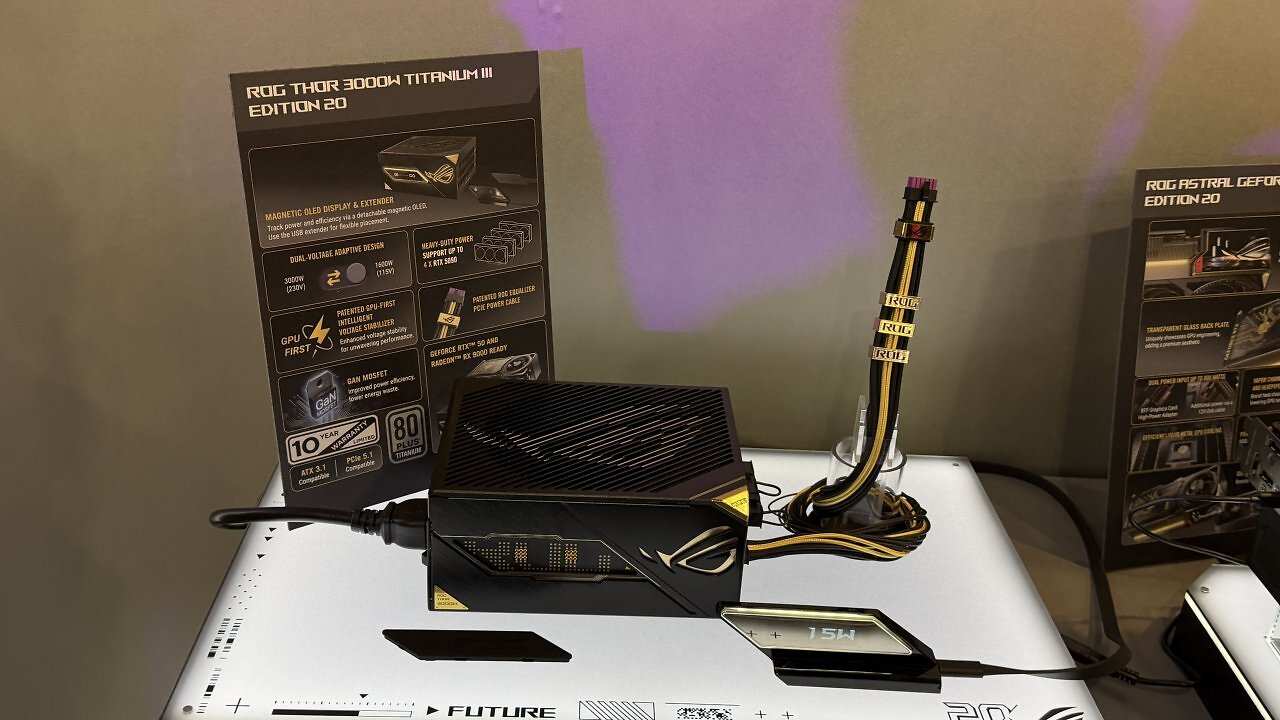 [01/06/2026] Asus zeigt auf der Computex das ROG Thor 3000W Titanium 3 Edition 20, das bis zu vier Geforce RTX 5090 versorgen soll.