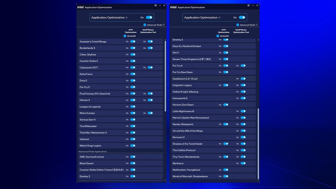 [09/06/2026] Bis zu 27 Prozent mehr Leistung: Intel hat sieben neue Spiele im Binary Optimization Tool (2)