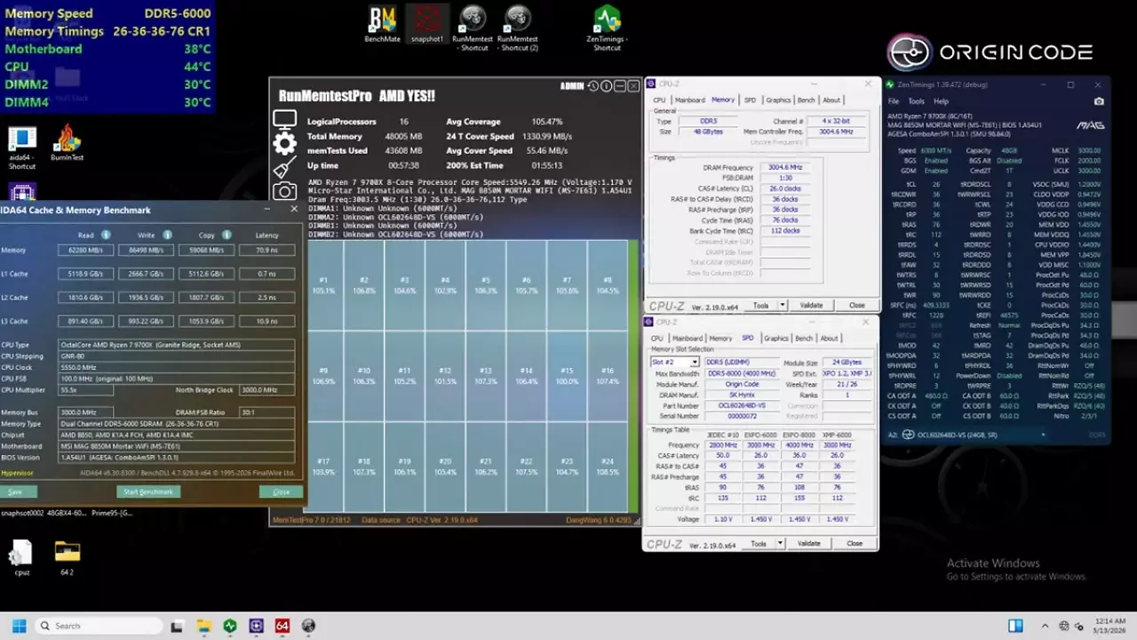 AMD EXPO Ultra Low Latency: 48 GiB DDR5-6000 CL26-36-36-76 bei 1,45 Volt.