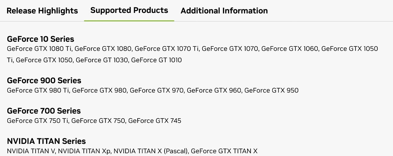 [17/06/2026] Die nachfolgenden Geforce-Grafikkarten werden über das Sicherheitsupdate versorgt.