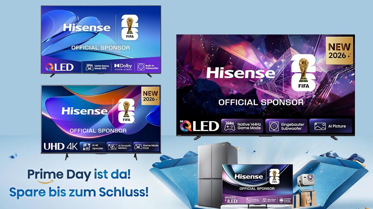 [18/06/2026] Die WM wartet nicht: Schon jetzt Prime-Day-Deals für Fernseher von Hisense ab 239€