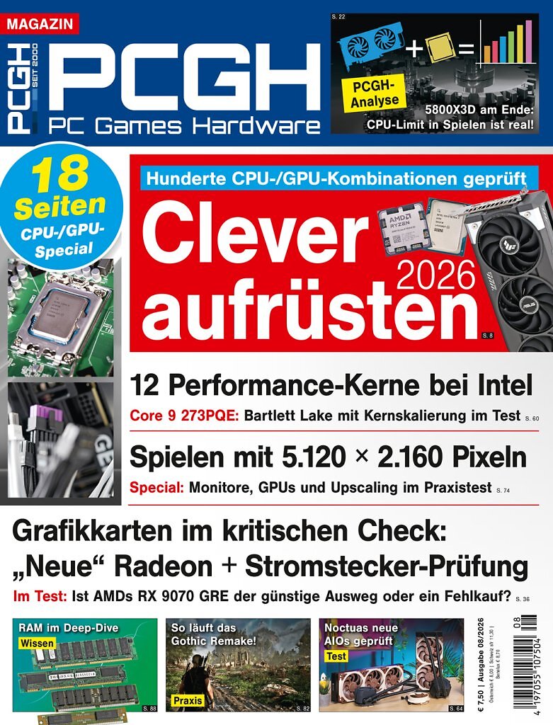 [26/06/2026] Magazin-Cover der PCGH-Ausgabe 08/2026. Als Einzelausgabe oder als Abo. Ein Abo unterstützt uns langfristig und ermöglicht uns die Arbeit an weiteren Artikeln!