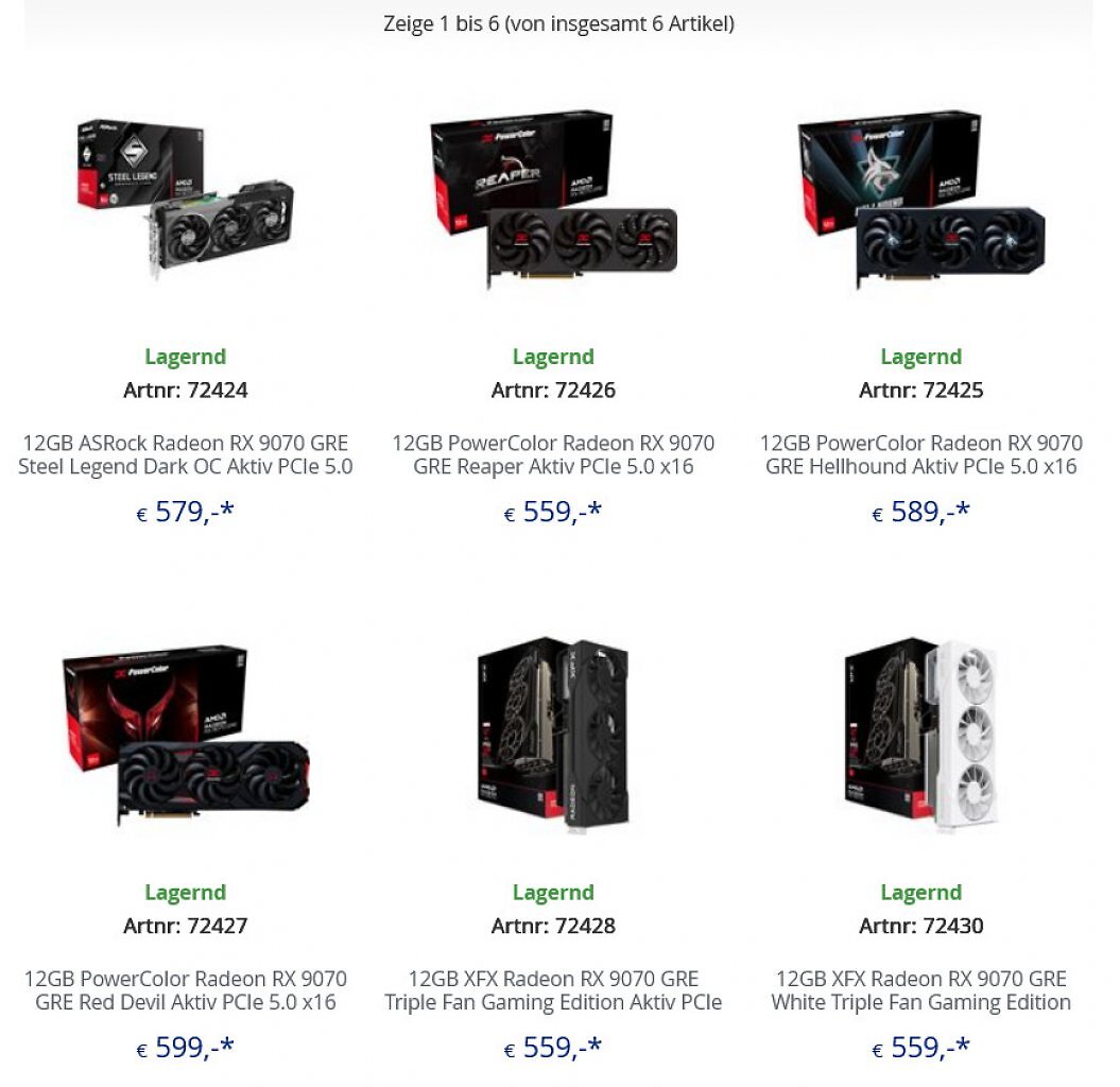[03/06/2026] Radeon RX 9070 GRE: Bisher keine Verkaufszahlen bei Mindfactory