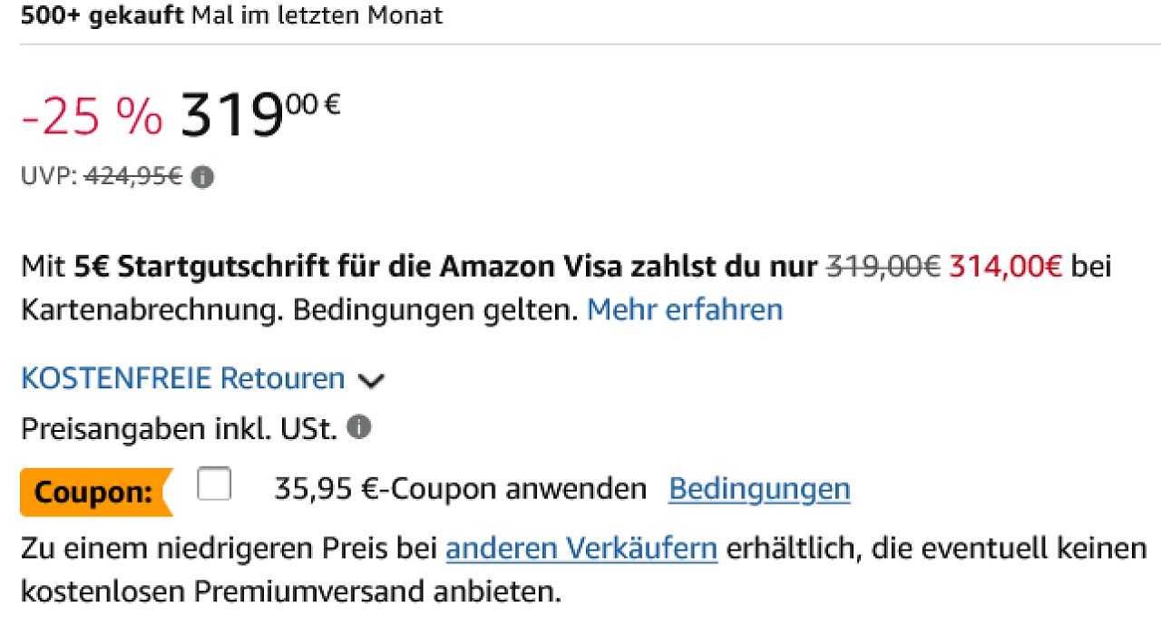 [14/06/2026] Per limitiertem Coupon zahlt man fast 36 Euro weniger als anderswo.