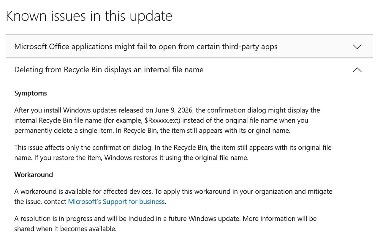 [19/06/2026] Windows 11: Papierkorb-Bug nach Juni-Update