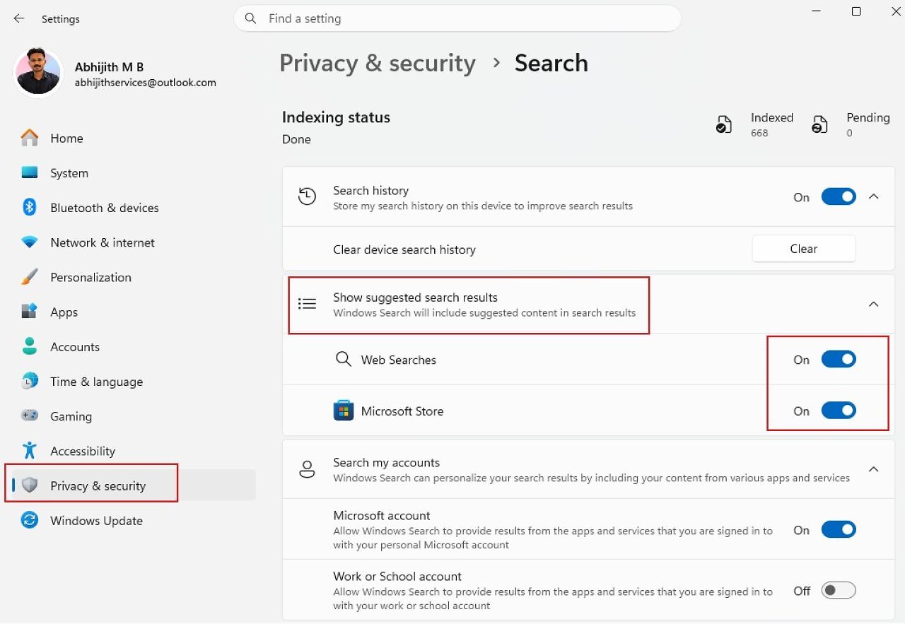 [22/06/2026] Bing-Suchergebnisse und Vorschläge aus dem Microsoft Store können abgeschaltet werden.