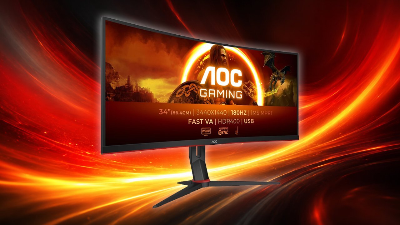 [09/07/2026] AOC CU34G2XPD/BK 34 Zoll Curved, UW-QHD USB Hub Gaming Monitor, 180Hz, Fast VA Panel, 1ms GtG, HDR400, FreeSync Premium, Höhenverstellung,(3440x1440 HDMI 2X 2.0 DP 2X 1.4) Schwarz/Rot Amazon Angebot