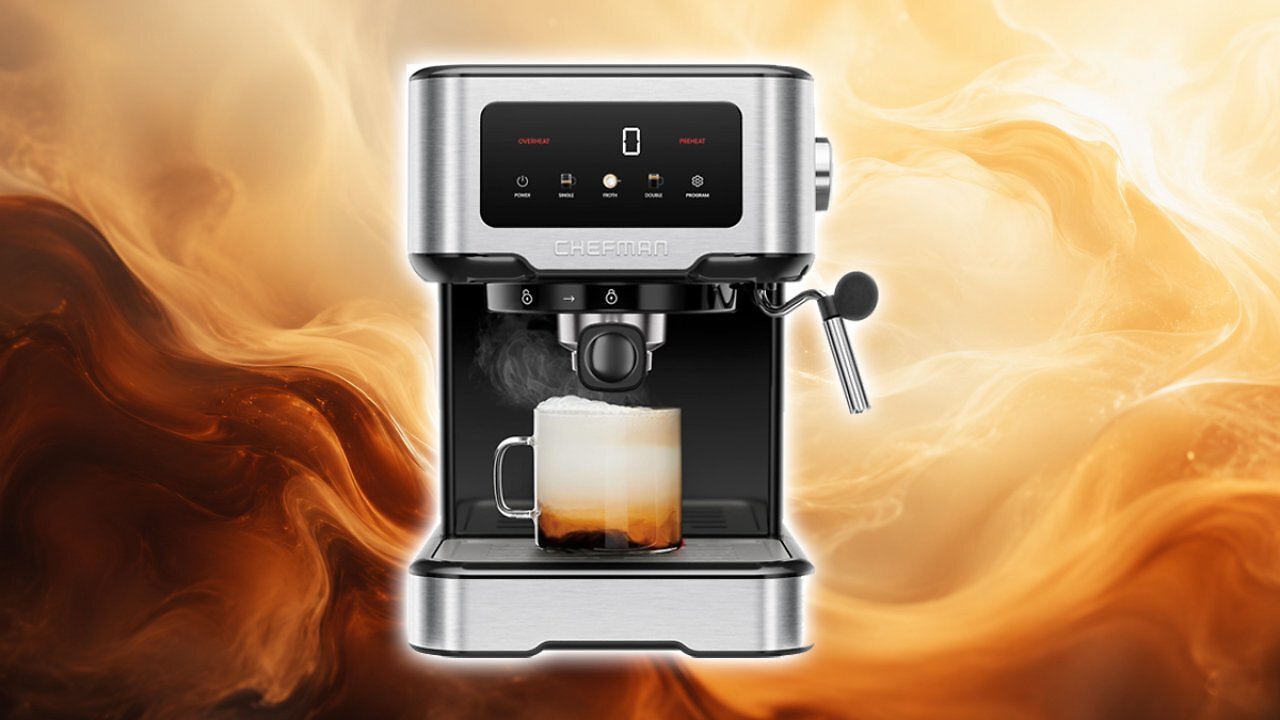 [27/07/2026] Chefman CraftBrew 15-Bar-Siebträgermaschine, 1,5L-Wassertank, Dampfstab / digitaler Touchscreen, Latte & Cappuccino, kompakt, abnehmbar, Edelstahl Amazon Angebot